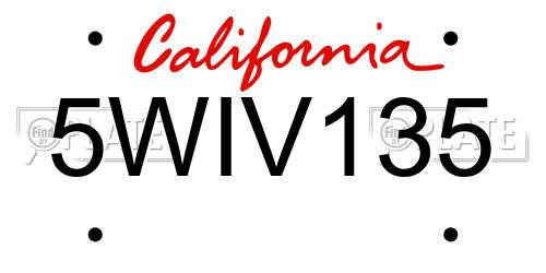 5WIV135 California License Plate