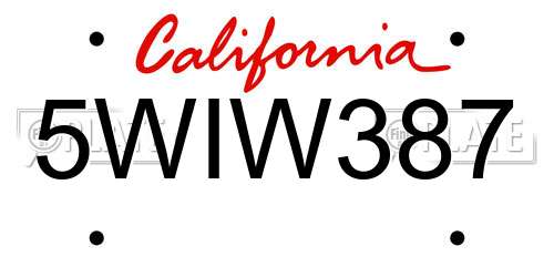 5WIW387 California License Plate