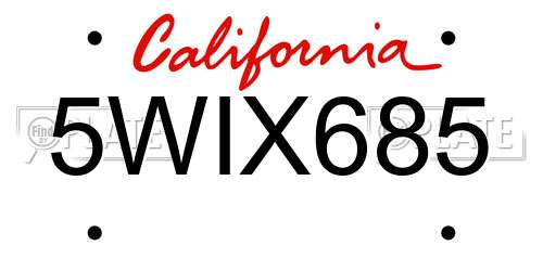 5WIX685 California License Plate