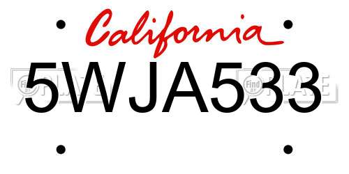 5WJA533 California License Plate
