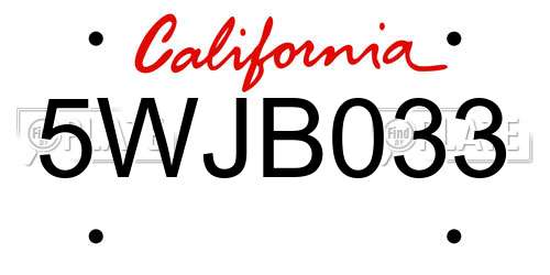 5WJB033 California License Plate