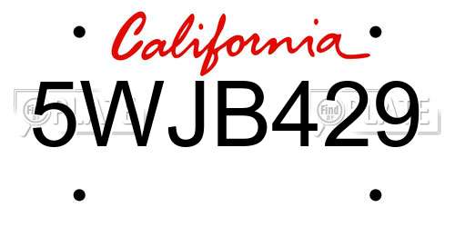 5WJB429 California License Plate