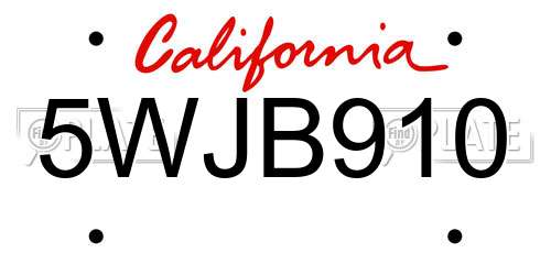 5WJB910 California License Plate