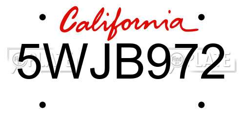 5WJB972 California License Plate