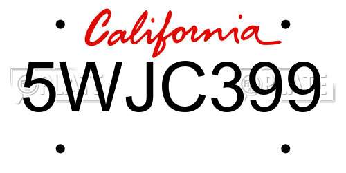 5WJC399 California License Plate