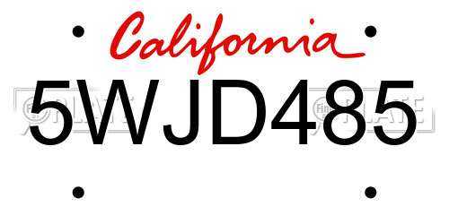 5WJD485 California License Plate