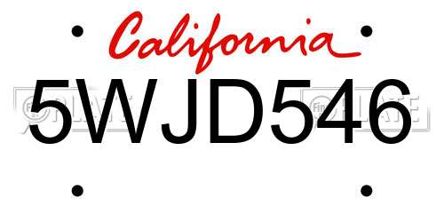 5WJD546 California License Plate