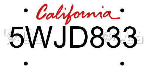 5WJD833 California License Plate