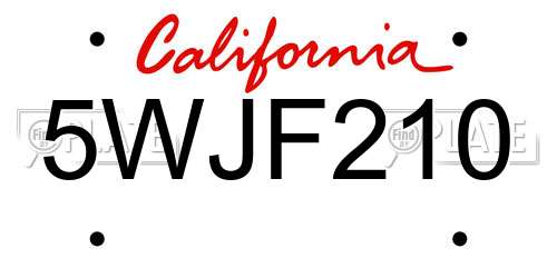 5WJF210 California License Plate