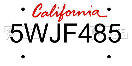 5WJF485 California License Plate