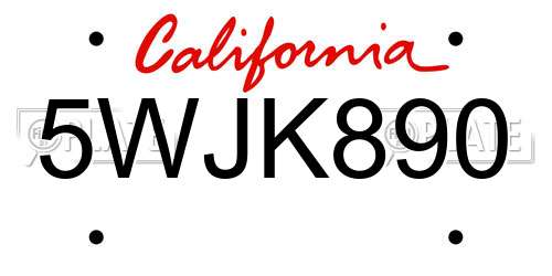 5WJK890 California License Plate