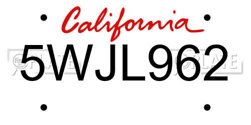 5WJL962 California License Plate