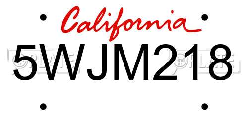 5WJM218 California License Plate