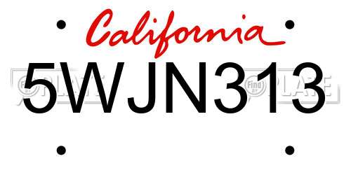 5WJN313 California License Plate