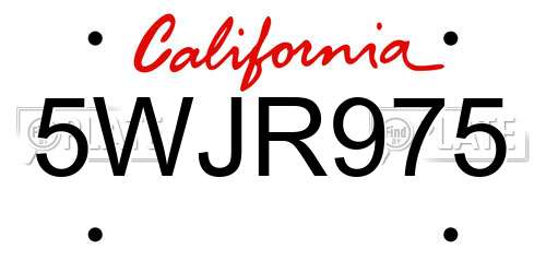5WJR975 California License Plate