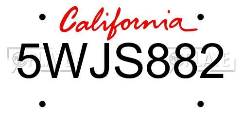 5WJS882 California License Plate