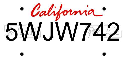 5WJW742 California License Plate