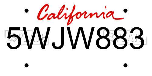 5WJW883 California License Plate