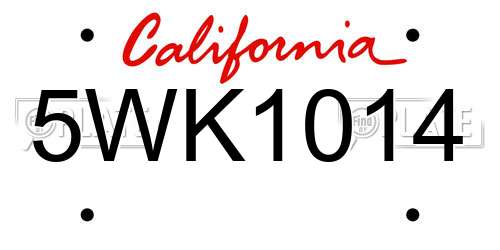 5WK1014 California License Plate