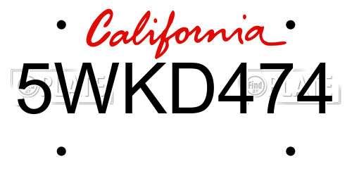5WKD474 California License Plate