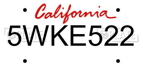5WKE522 California License Plate