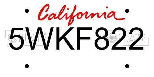 5WKF822 California License Plate