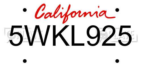 5WKL925 California License Plate