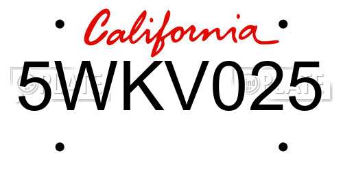 5WKV025 California License Plate
