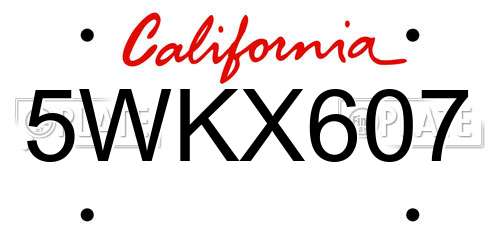 5WKX607 California License Plate