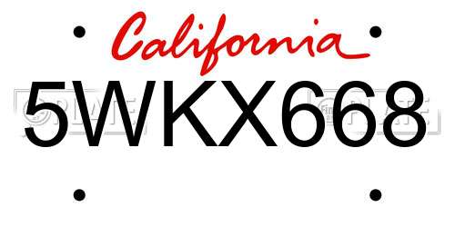 5WKX668 California License Plate