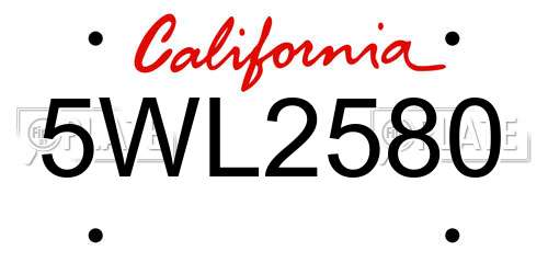 5WL2580 California License Plate