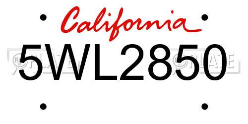5WL2850 California License Plate