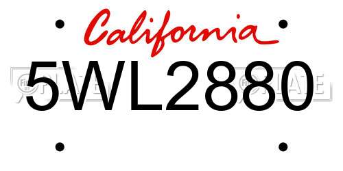 5WL2880 California License Plate