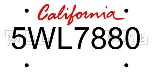 5WL7880 California License Plate