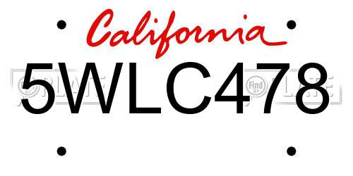5WLC478 California License Plate