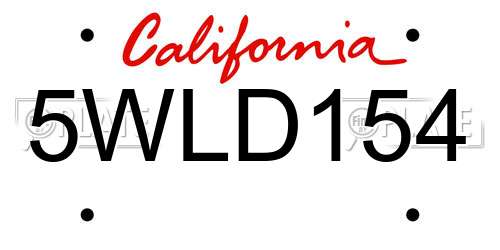 5WLD154 California License Plate