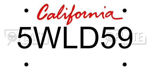 5WLD59 California License Plate