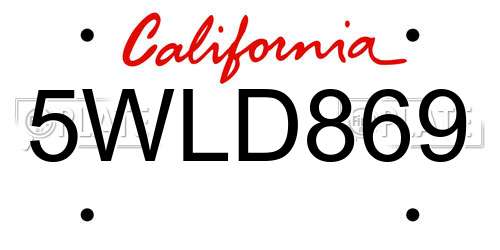5WLD869 California License Plate