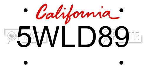 5WLD89 California License Plate