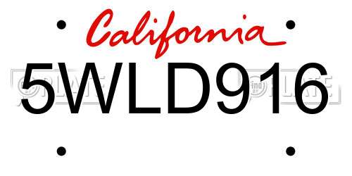 5WLD916 California License Plate