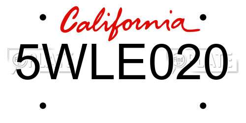 5WLE020 California License Plate