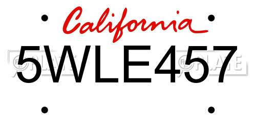 5WLE457 California License Plate