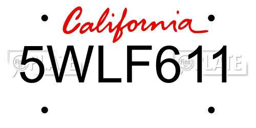 5WLF611 California License Plate