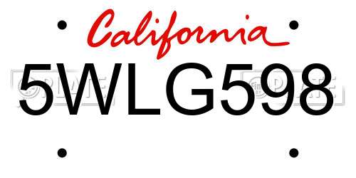 5WLG598 California License Plate