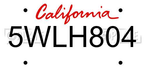 5WLH804 California License Plate