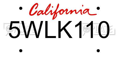 5WLK110 California License Plate