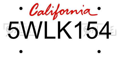 5WLK154 California License Plate