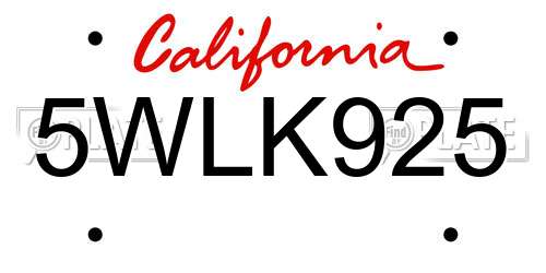 5WLK925 California License Plate