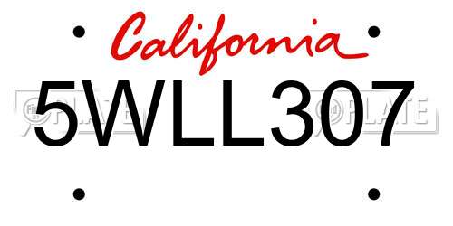 5WLL307 California License Plate