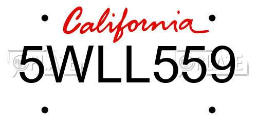 5WLL559 California License Plate